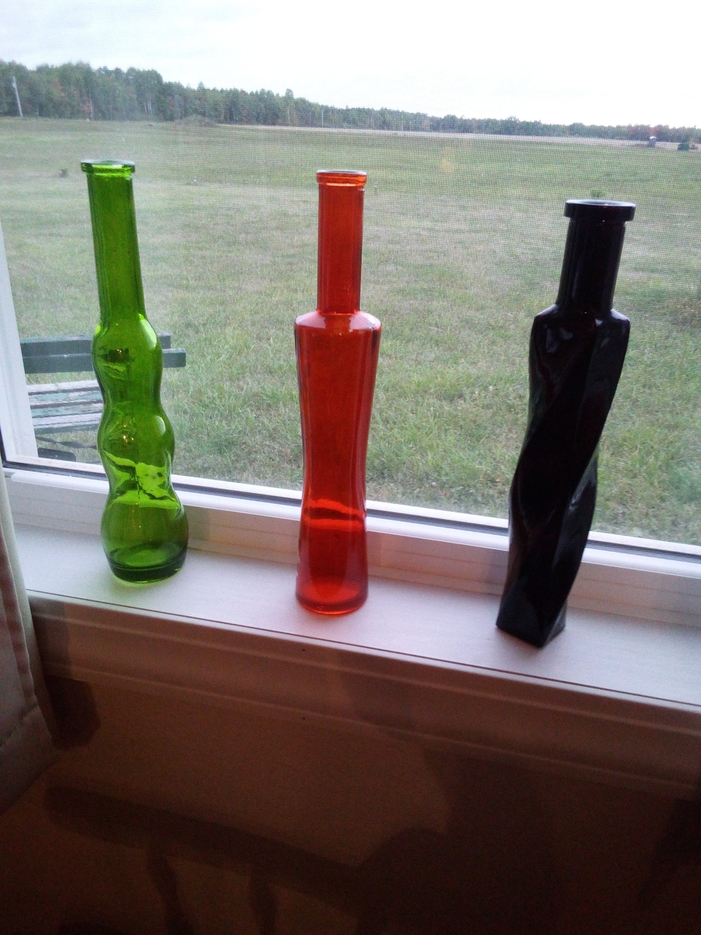 Decorative Green, Red, and Purple Glass Bud Vases - Set of 3